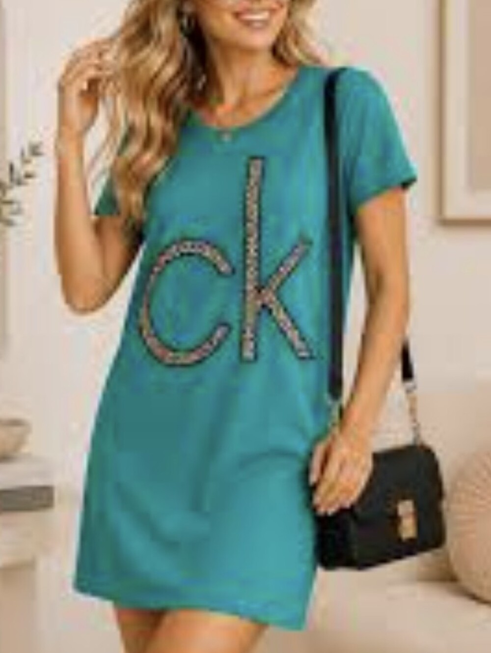 Calvin Klein Teal Short Sleeve Logo T-shirt Dress, size S